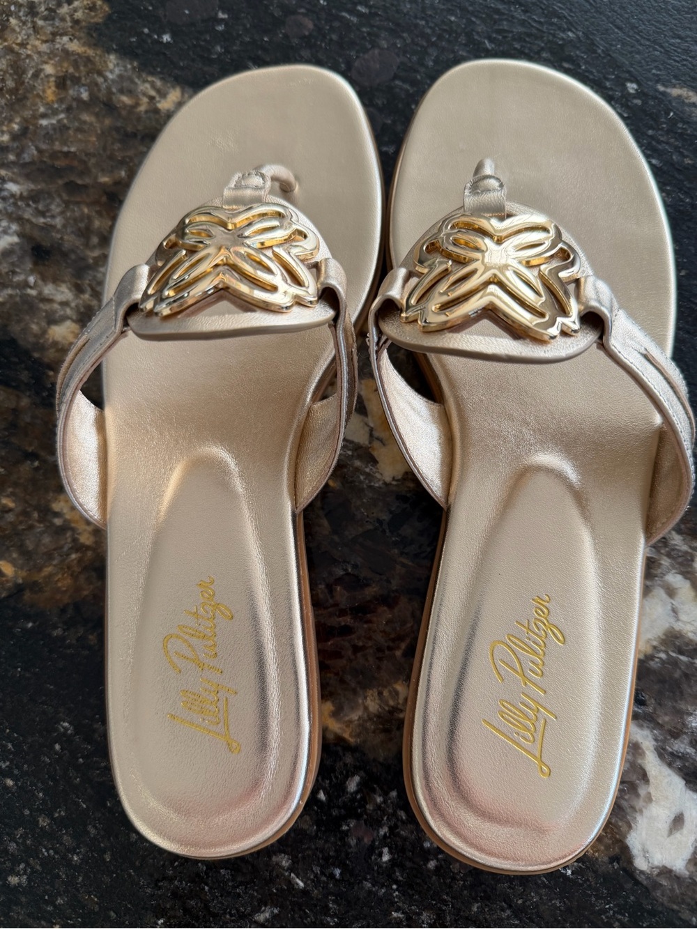 Lilly Pulitzer Champagne Metallic Slip-On Sandals